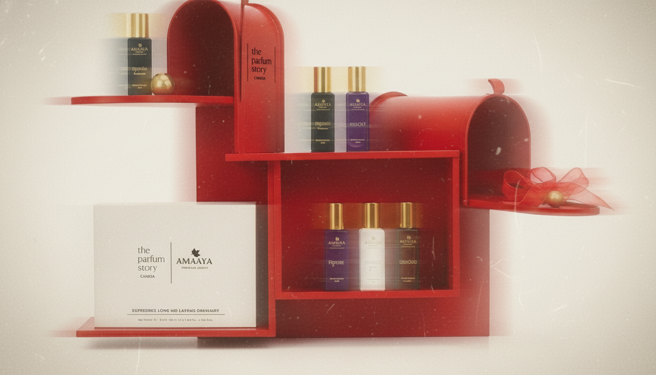 White Oud perfume displayed in Amaya gift box – elegant luxury fragrance collection shot for The Parfum Story
